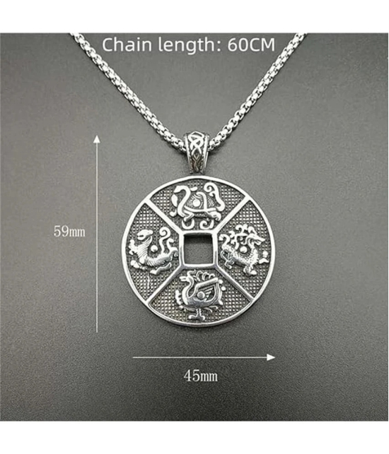 Fashion Frill Silver Chain For Men Retro Four Divine Beasts Stainless Steel Pendant Necklace For Men Boys Love Gifts - None