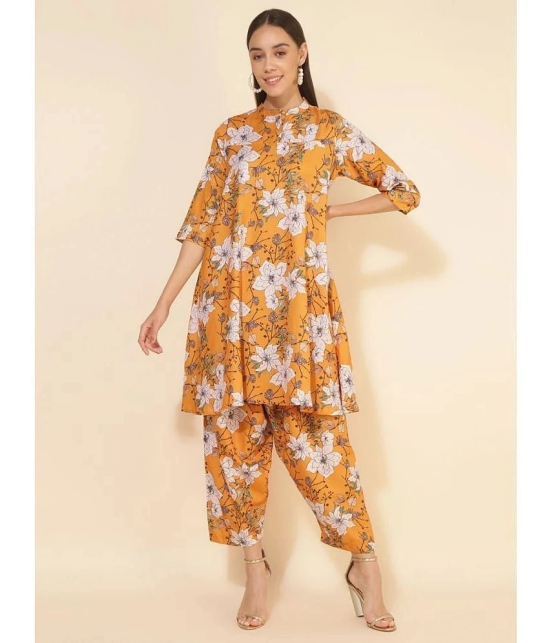 Janasya Womens Mustard Moss Floral Printed Co-Ord Set - None