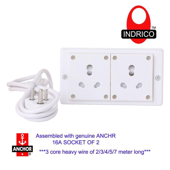 INDRICO Switch Board Power Strip Extension Multi Outlet Board Fitted with 2 Anchor Sockets (15 Amp) with 2/3/4/5/7 Metre Chord with 15 Amp Plug
