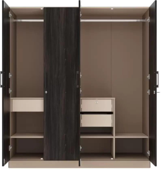 Wood 4 Door Wardrobe  (Finish Color - Frappe & Wyoming Maple with Shelves