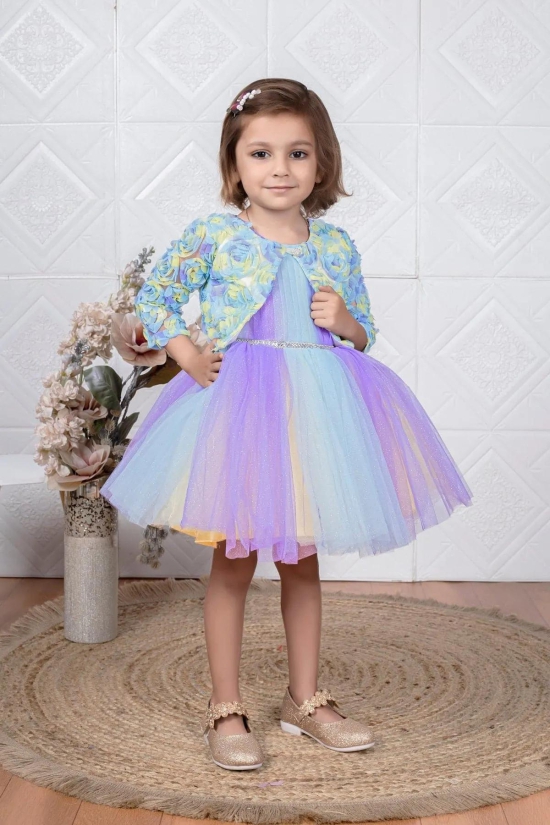 Childbird Multicolor Net Kids Party Dress With Flower Jacket-12-18 Month