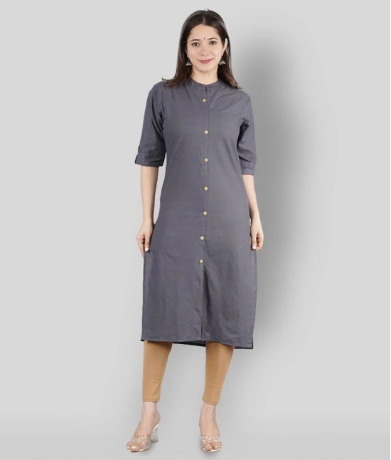 KIPEK - Grey Cotton Womens Front Slit Kurti ( Pack of 1 ) - XXL