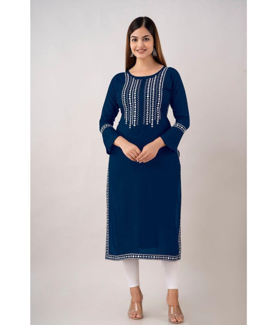 Kapadia - Navy Rayon Women''s Straight Kurti ( Pack of 1 ) - None