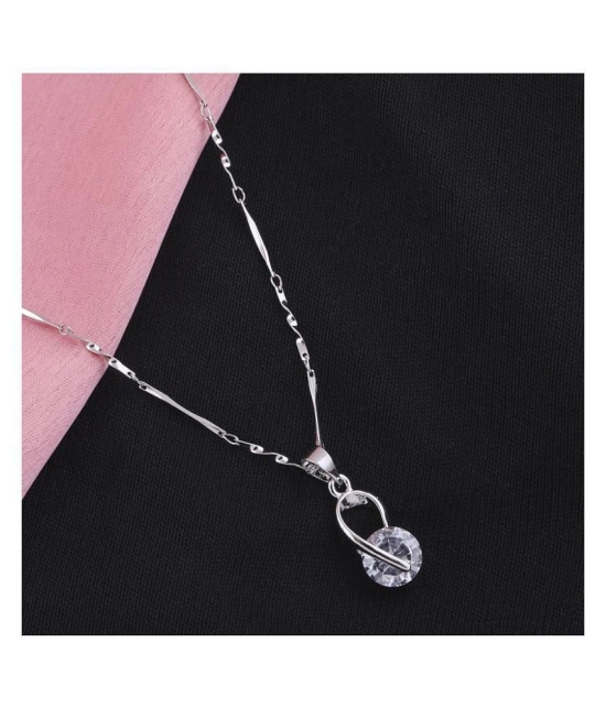 Silver Shine Silver Plated Chain With Elegant Shape Solitaire Diamond Pendant For Women - Golden