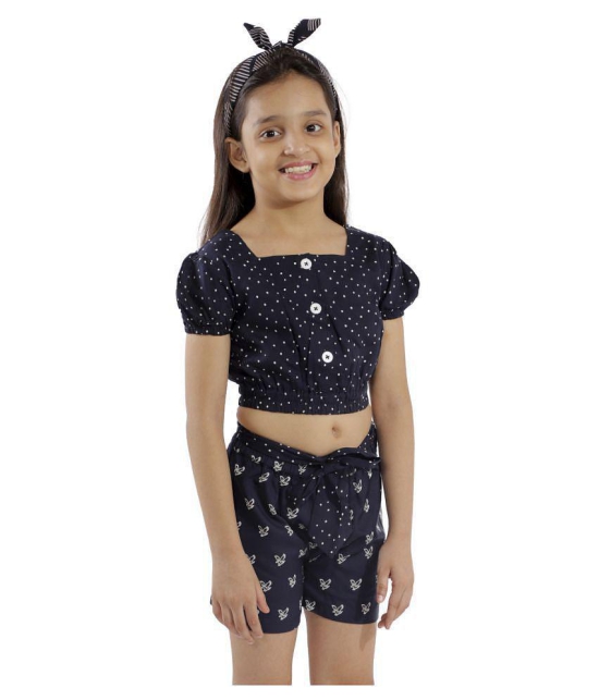 Kids Cave two piece dress for girls fabric- printed rayon (Color_Blue, Size_3 Years to 12 Years) - None