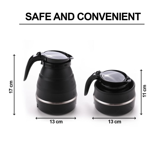 Kuber Industries Pack of 2 Foldable Electric Kettle, 600ML, Silicone Body, 304-Stainless Steel Base, Leak Proof, Portable, 600W, Black-Kuber Industries Foldable Electric Kettle 600ML, Silicone Bo