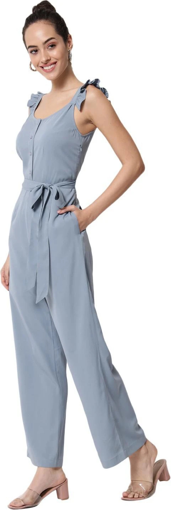 ALL WAYS YOU Women jumpsuit Poly Crepe fabric with Sleeveless & U Neck Blue XXL