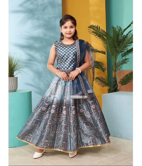 Aarika Teal Silk Girls Lehenga Choli Set ( Pack of 1 ) - None