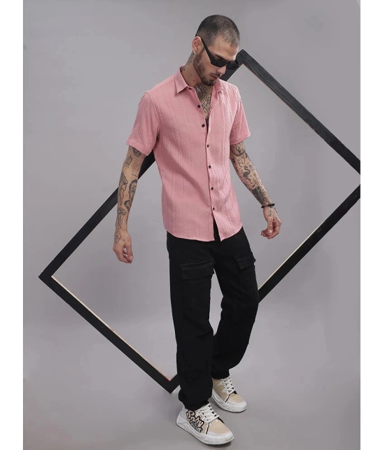 Paul Street Polyester Slim Fit Self Design Half Sleeves Mens Casual Shirt - Pink ( Pack of 1 ) - None