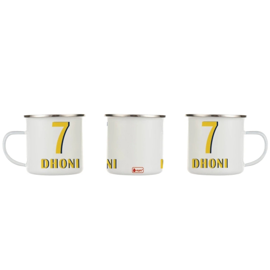 Indigifts Cricket Dhoni Enamel Mug 250 ML|Unbreakable Coffee, Tea Cup|Safe For Kids|Drinking Tea Cup For Outdoor & Indoor|WHITE|