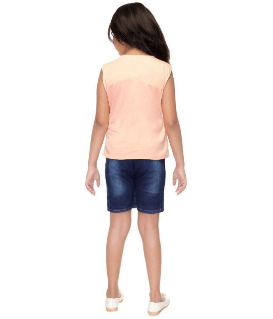 PARI FASHION - PeachPuff Denim Girl's Top With Shorts ( Pack of 1 ) - None