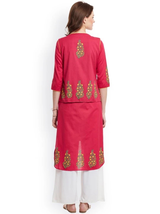 Women Pink Block Print Kurta with Jacket