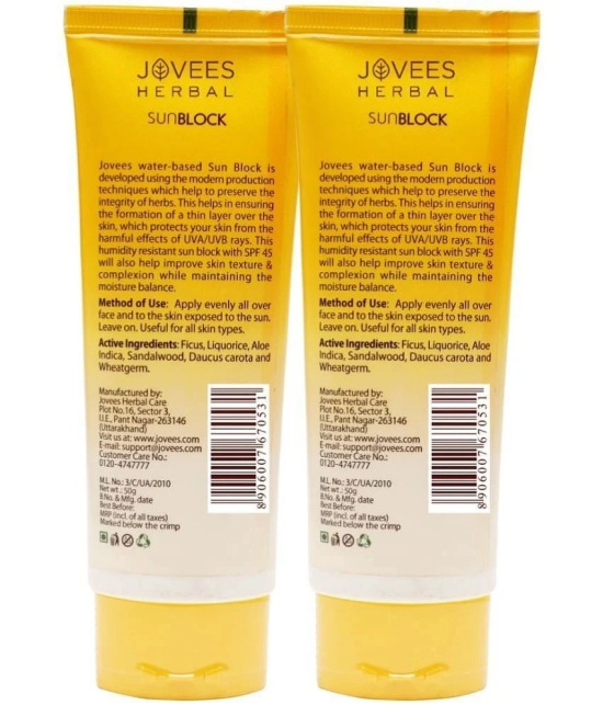 Jovees Herbal Sun Block Sunscreen SPF 45 For Normal To Dry Skin 50g (Pack of 2)