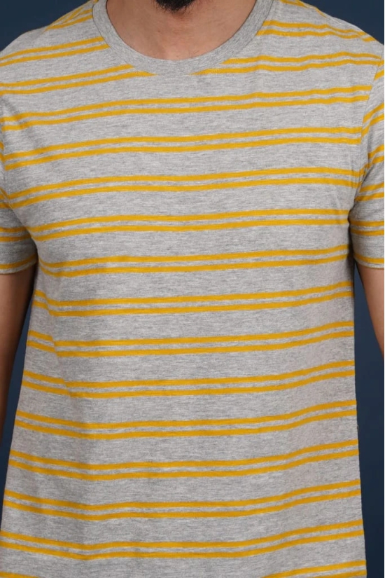 Men's Yellow Striped Crew Neck T-Shirt