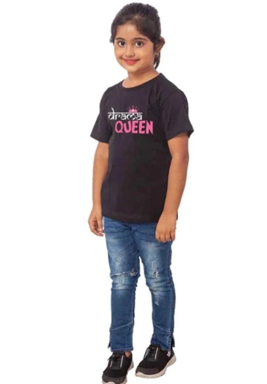 Girls Cotton Drama Queen Half Sleeve TShirt (Black) PID41465