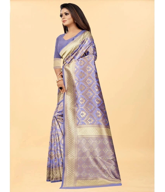 Gazal Fashions - Purple Banarasi Silk Saree With Blouse Piece ( Pack of 1 ) - Purple