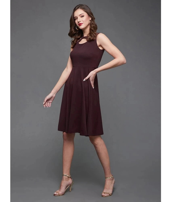 Miss Chase Polyester Solid Above Knee Womens Fit & Flare Dress - Wine ( Pack of 1 ) - None