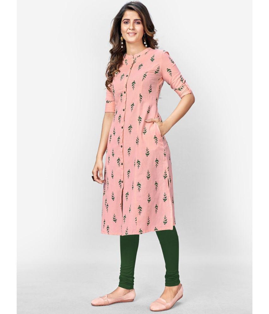 Vbuyz - Pink Cotton Womens Front Slit Kurti ( Pack of 1 ) - None