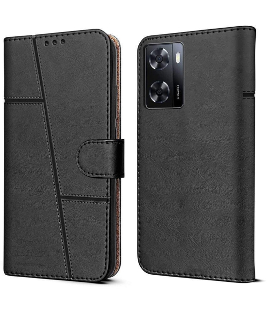 NBOX - Black Artificial Leather Flip Cover Compatible For Oppo A57 4G ( Pack of 1 ) - Black