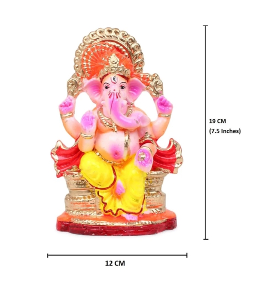 KSI Eco Friendly Handcrafted God Ganesh Clay Idol Mud Murti Kacchi Mitti Lord Ganesha Water Soluble Ganesh Idol for Ganpati Visarjan and for Home Temple (Size- 7.5 Inches)