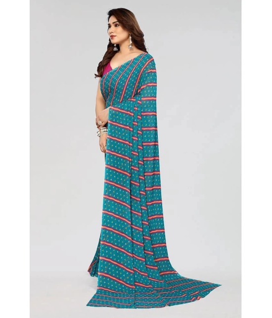 Anand Sarees Georgette Striped Saree Without Blouse Piece - Blue ( Pack of 1 ) - Blue