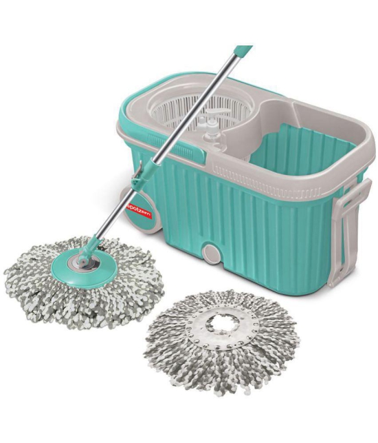 Spotzero by Milton Elite Spin Mop with Bigger Wheels and Plastic Auto Fold Handle for 360 Degree Cleaning (Aqua Green, Two Refills) - Sea Green