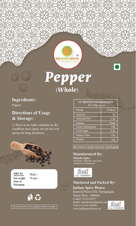 Combo Pack of DRYGOOD Idukki Pepper (Whole) & Cinnamon Powder -50 gms Each (New Launch)