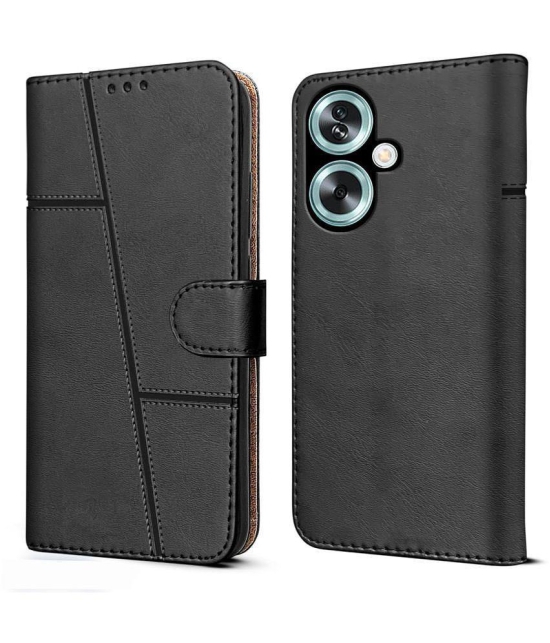 NBOX Black Flip Cover Artificial Leather Compatible For Oppo A59 5G ( Pack of 1 ) - Black