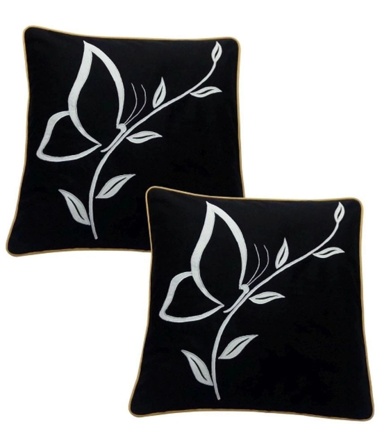 HUGS N RUGS Set of 1 Cotton Embroidered Square Cushion Cover (40X40)cm - Black - Black