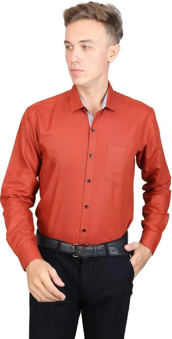 Supersquad Cotton Blend Regular Fit Full Sleeves Mens Formal Shirt - Orange ( Pack of 1 ) - None