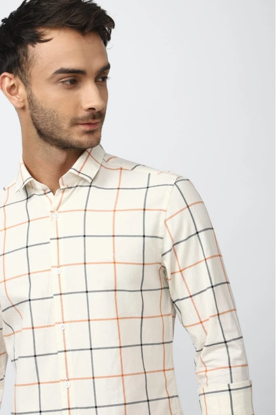 Men Cream Super Slim Fit Check Full Sleeves Casual Shirt