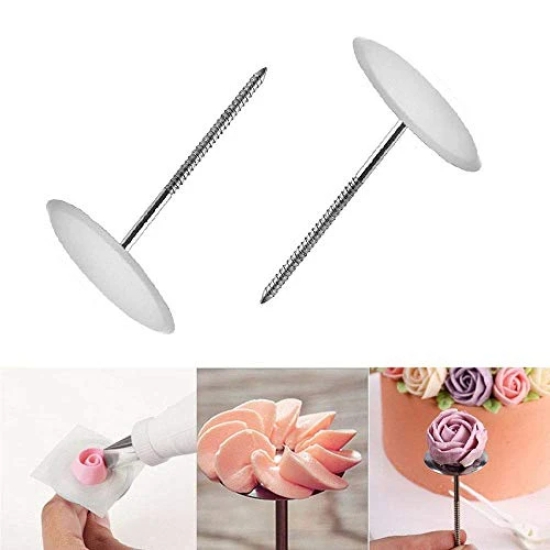 2pcs Cake Decorating Nails Stainless Steel Piping Nail 3D Rose Flower Maker Piping Bottom Tray Ice Cream Flowers Cake Decoration Tool