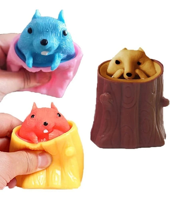 Toys for Kids, Squirrel Squeeze Toy Stress Relieve Flexibility Finger Toy Rubber Stake Fidget Toys Funny Pen Tree Stumps, Anxiety Squeeze Sensory Autism Silicone Decompression Toy Pack of 1 