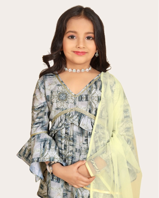 Girls Gharara Suite Set with Dupatta-Grey / 10 - 11 Years