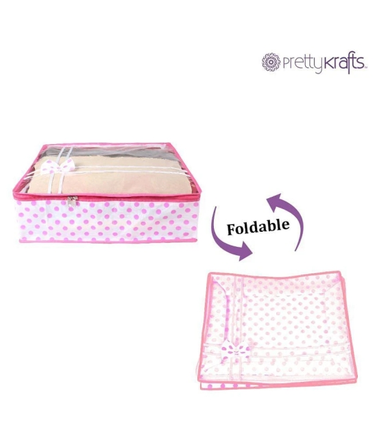 PrettyKrafts sari cover bag combo with Transparent Top with Bow,Pack of 6, Pink Dots