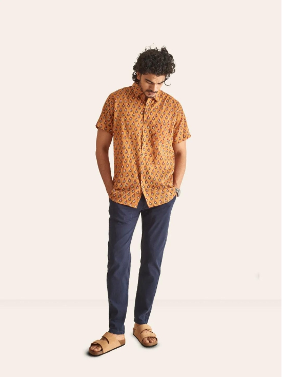 Rusty Tan Handblock Printed Cotton Shirt-L