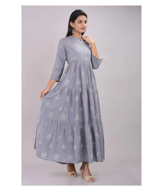 Kbz - Grey Cotton Womens Tiered Flared Kurti ( Pack of 1 ) - S