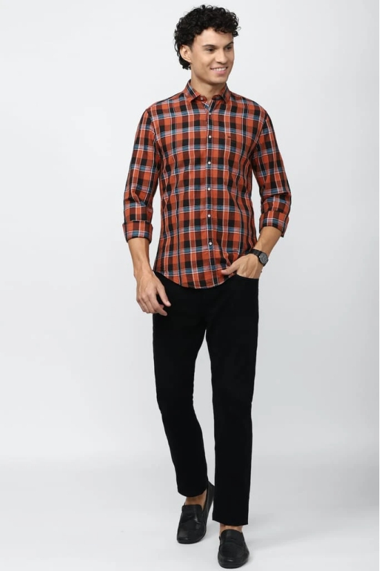 Men Orange Super Slim Fit Check Full Sleeves Casual Shirt