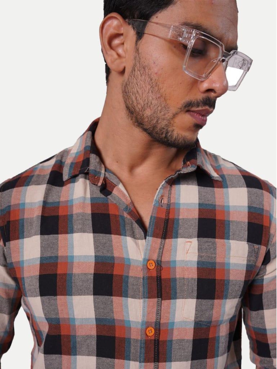 Men Brown Checked Regular Fit Casual cotton Shirt
