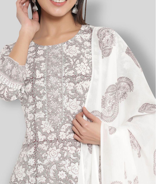 KIPEK - Light Grey Straight Cotton Women's Stitched Salwar Suit ( Pack of 1 ) - S