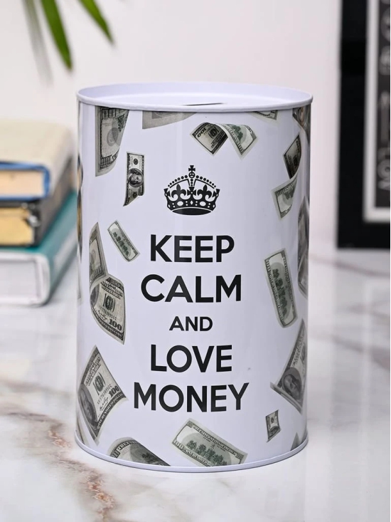 Market99 Money Bank Novelty Toys - White Tin Cylindrical Glossy Finish