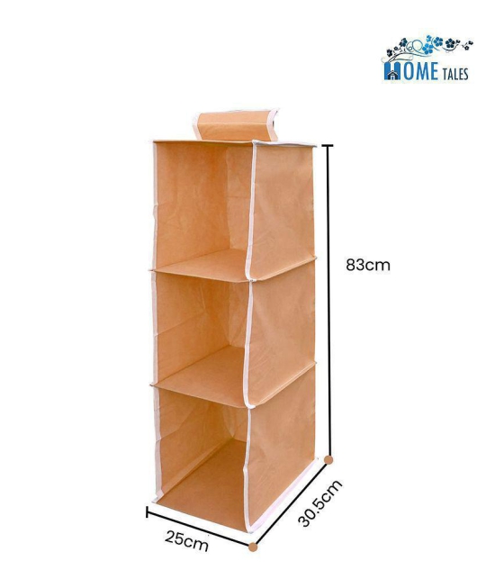 SH.NASIMA - Non-Woven 3 Shelf, Engineered Wood Wardrobe / Cloth Hanging Organizer (Beige)