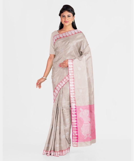 Handwoven Beige Pink Silk Saree