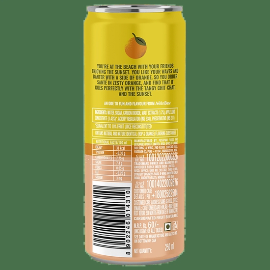 Budweiser Sante Orange Fruit Drink, 250 Ml