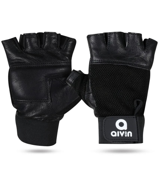 Aivin Compact Unisex Leather Gym Gloves For Professional Fitness Training and Workout With Half-Finger Length - One Size