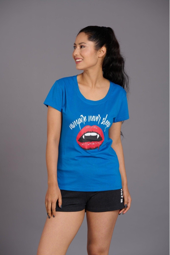 Vampire Printed Blue T-Shirt for Women