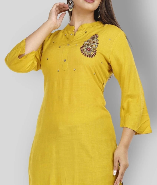 JC4U - Yellow Rayon Womens Straight Kurti - M