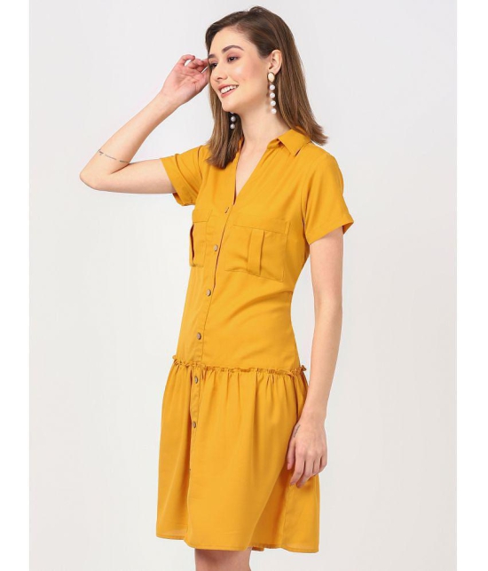 UrbanMark Women Solid Half Sleeves Knee length Shirt Dress - Mustard - None