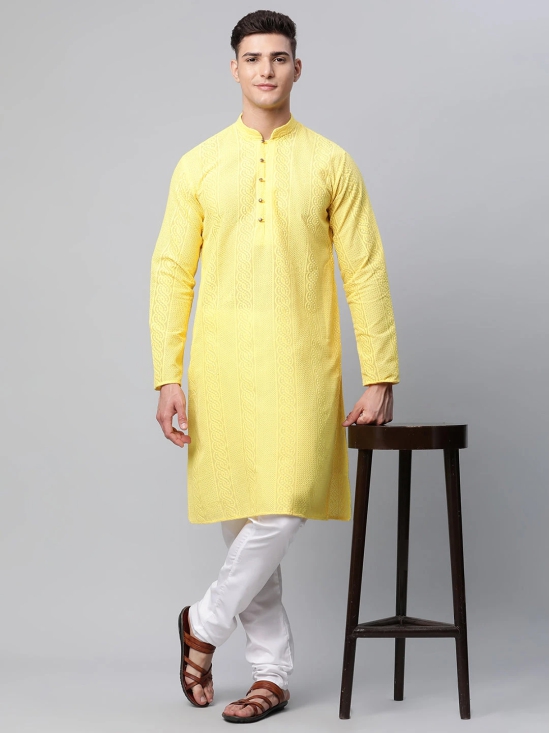 Jompers Mens Embroiderd Kurta Pajama-S / Yellow