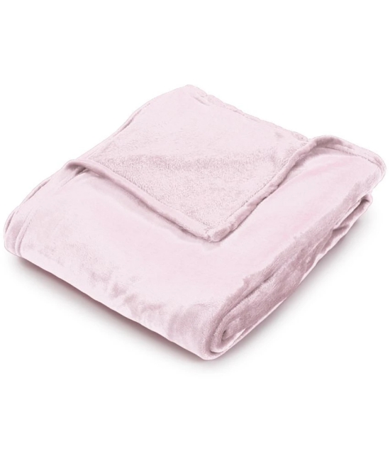 HOMETALES - Flannel Solid Double Blanket ( 220 cm x 210 cm ) Pack of 1 - Pink - Pink